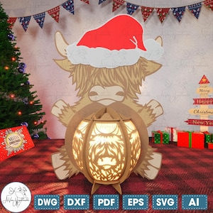 Christmas Highland Cow Lantern Svg,Kid Christmas Lantern Svg,Lantern Christmas Lamp Cut File Svg,Lantern Shadow Box,Christmas Home Decor Svg