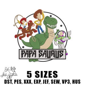 Papa Saurus Embroidery Design, Funny Dad Dinosaur Embroidery Design Files, Father’s Day Embroidery File, 5 sizes, Instant Download