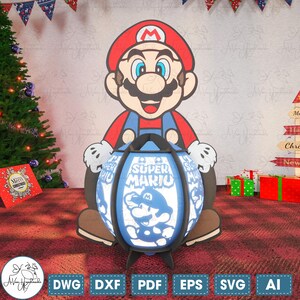 Lanterna del videogioco Paper Cut File Svg, Personaggio del videogioco Lanterna Svg, Lanterna di Natale Lampada Taglia File Svg, Lanterna Shadow Box, Decorazioni per la casa