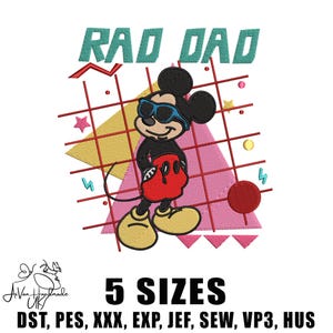 Rad Dad Mouse Embroidery Designs, 80s Retro Dad Machine Embroidery Design, Father's Day Embroidery File,5 sizes