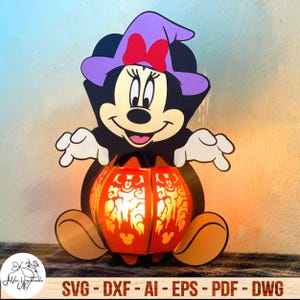 Latarnia myszy z kreskówek Svg, urocze pudełko cieni, plik cięcia latarni 3D Svg, lampa Halloween Svg, papier latarniowy, upiorny sezon towarów, prezent świąteczny