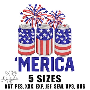 Beer American Flag Machine Embroidery, Patriotic Drinking Embroidery Design, Usa Flag Machine Embroidery File, 5 sizes