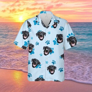 Personalized Dog Face Hawaiian Shirt, Dog Paw Print Shirt, Funny Summer Shirt, Pet Lover Beach Shirt, Custom Photo Button Down