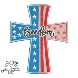 One Nation Under God Machine Embroidery, Christian 4th of July Embroidery Design, American Flag Cross Machine Embroidery File, 5 sizes