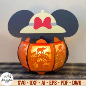 MK Hat Halloween Lantern Svg, Cartoon Lantern Paper Cut, Cute Light Box Svg, Jesienny prezent dla dziecka, Wystrój domu, Magic Kingdom Merch