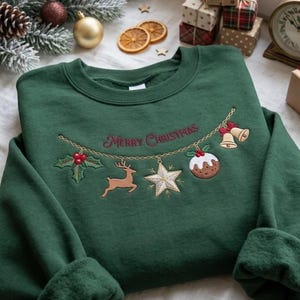 Simple Garland Christmas Embroidered Sweatshirt, Xmas Banners Shirt, Watercolor Garlands Crewneck, Merry Xmas Gift, Christmas Sweatshirt