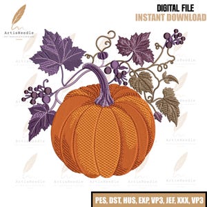 Harvest Pumpkin Season Machine Embroidery, Fall Pumpkin Embroidery Design, Thanksgiving Vibes Machine Embroidery File, 5 sizes