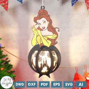 Princess Lantern Lamp Cut File Svg, Christmas Cartoon Lantern Svg ,Cartoon Character Lantern Svg, Christmas Home Decor,Chandelier Shadow Box