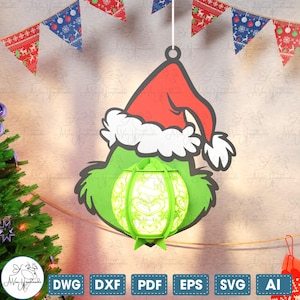 Merry Grinchmas Cartoon Lantern Svg , Cartoon Character Lantern Svg,Lantern Christmas Cut File Svg, Lantern Shadow Box,Christmas Home Decor