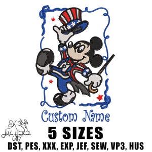 4th of July Mouse Style Embroidery Designs, Patriotic Mouse Machine Embroidery Design, USA Independence Day Embroidery File,5 sizes