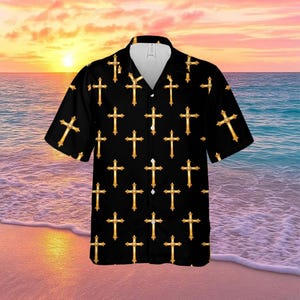 Christian Cross Hawaiian Shirt, Jesus Faith Button Up Shirt, Religious All Over Print Shirt, Christian Summer Shirt Gift