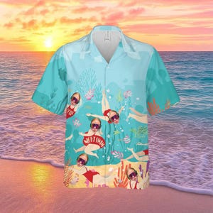 Custom Photo Hawaiian Shirt, Funny Swimming Button Shirt, Summer Vacation Shirt, Custom Face Ocean Theme Shirt