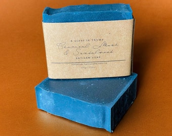 Organic Activated Charcoal Soap: Musk & Sandalwood, Vegan Artisan Soap