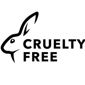 May include: A black and white graphic logo featuring the stylized silhouette of a rabbit head in profile on the left side, with the bold, capitalized text CRUELTY FREE positioned to the right of the rabbit illustration on two separate lines.