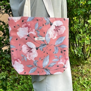 Sac en tissu fleuri rose corail – Léger, fait main et parfait pour l'été, les visites au marché, les balades en ville ou vos vacances