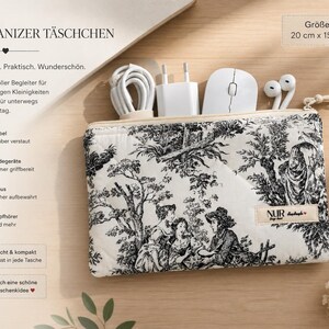 Black MacBook Sleeve – Quilted Laptop Case 13 14 15 16 inch – Toile de Jouy Cotton – Handmade Organizer (15*20 cm)