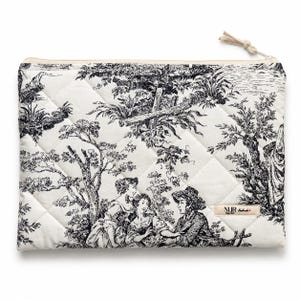 Black MacBook Sleeve – Quilted Laptop Case 13 14 15 16 inch – Toile de Jouy Cotton – Handmade image 9