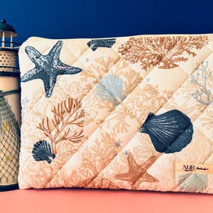 Borsa per laptop trapuntata a tema spiaggia, borsa per computer, custodia per MacBook Air, borsa per iPad, borsa per laptop estetica, regalo di Natale perfetto