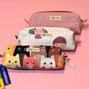 Astuccio portapenne fatto a mano con motivi divertenti - tasca con cerniera, organizer per penne, regalo perfetto per ragazze e studentesse