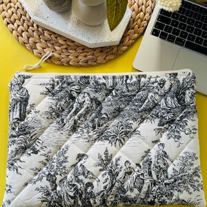 Black MacBook Sleeve – Quilted Laptop Case 13 14 15 16 inch – Toile de Jouy Cotton – Handmade image 12