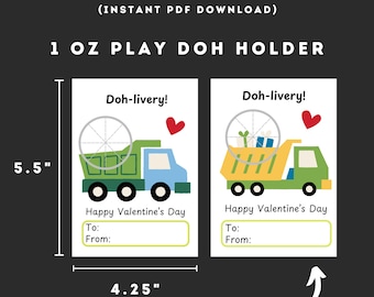 Kids Play Dough Holder Truck Valentine's Day Valentine Card Digital Download PDF