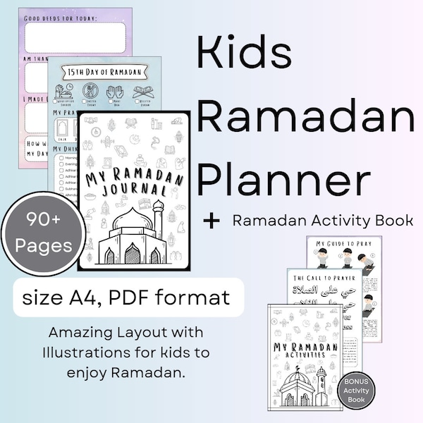 Ramadan Journal for Kids | Kids Ramadan Planner | Kids Activity book for Ramadan | Salah | Sawm | Stories of the Prophets | Lanterns DIY