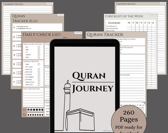 Quran Journey Journal | Quran Planner | Digital Muslim Planner | Allah | Quran Tracker | Salah Tracker | Islam | Undated | Printable PDF
