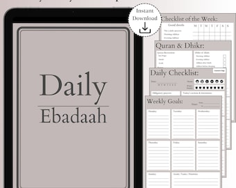 Muslim Planner, Ebadaah Planner, Worship of Allah Planner, Quran Tracker, Salah Tracker, Islamic, Undated Printable PDF 2026 2027