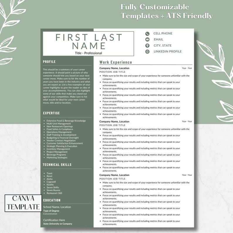 ATS Friendly Canva Resume Template - Il 794xN.6290550036 Mgby 