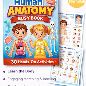 Human Anatomy Busy Book| 40 pages| Printable Body Parts Activities|Preschool Science Workbook|Anatomy Learning for kids
