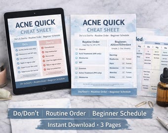Cheatsheet voor acne-routine | Gids voor huidverzorging voor beginners (pdf-download)