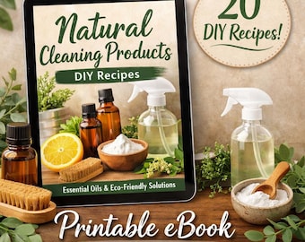 Libro electrónico de recetas caseras para productos de limpieza naturales, guía de limpieza imprimible, recetas de limpieza con aceites esenciales, planificador de limpieza ecológico en PDF.