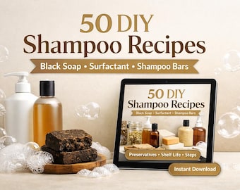 Ebook con 50 ricette fai da te per shampoo / Sapone nero, tensioattivi, shampoo solidi (PDF digitale)