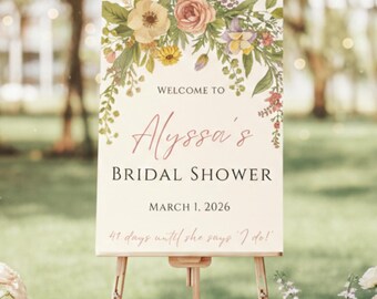 Wildflower Bridal Shower Welcome Sign - Spring Garden Bridal Shower Poster, Floral Wedding Entryway Decor, Custom Bridal Party Signage