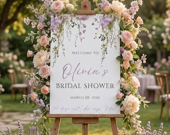 Lavender Bridal Shower Welcome Sign - Wildflower Bridal Brunch Poster, Purple Wedding Signage, Custom Board for Bride to Be, Entrance Decor