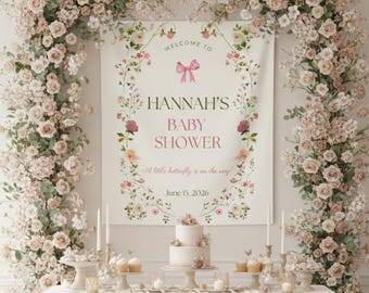 Wildflower Baby Shower Welcome Banner, Butterfly Baby Shower Signage, Pink Baby Shower Decor, Floral Baby in Bloom Entrance Display