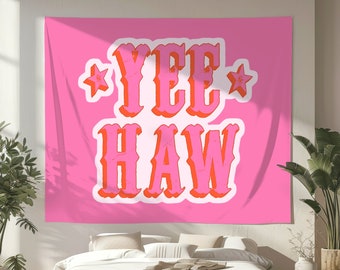 Yee Haw Tapestry, Western Cowgirl Wall Hanging, Wild West Rodeo, Coquette Cowgirl Aesthetic Wall Art, Pink Cowboy Party Decor
