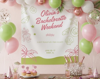 Last Toast on the Coast Bachelorette Banner, Custom Coastal Bachelorette Tapestry, Beach Bach Party Backdrop, Custom Bride Weekend Decor