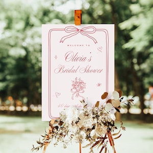 Cartello Coquette per addio al nubilato - Poster di benvenuto con fiocco rosso, Cartello d&#39;ingresso per il &quot;She&#39;s Tying the Knot&quot;, Decorazione per l&#39;addio al nubilato, Cartello per il brunch nuziale
