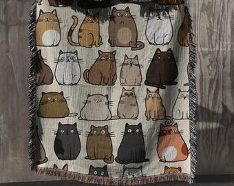 Kawaii Katzen Webdecke - Gemütliche Cartoon Katzen Decke, süßes Katzenliebhaber Geschenk, Lustige Decke für Katzen Mama und Papa