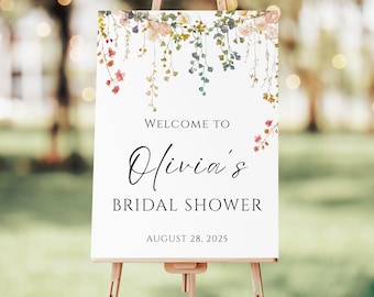 Floral Bridal Shower Welcome Sign: Watercolor Wildflower Decoration