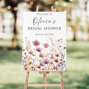Brautparty Willkommensschild mit Wildblumen: Florales Brautbrunch-Dekor