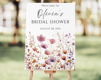 Brautparty Willkommensschild mit Wildblumen: Florales Brautbrunch-Dekor