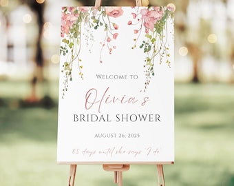 Wildflower Bridal Shower Welcome Sign - Blush Pink Floral Bridal Brunch Poster, Wedding Shower Signage, Custom Welcome Board for Bride to Be