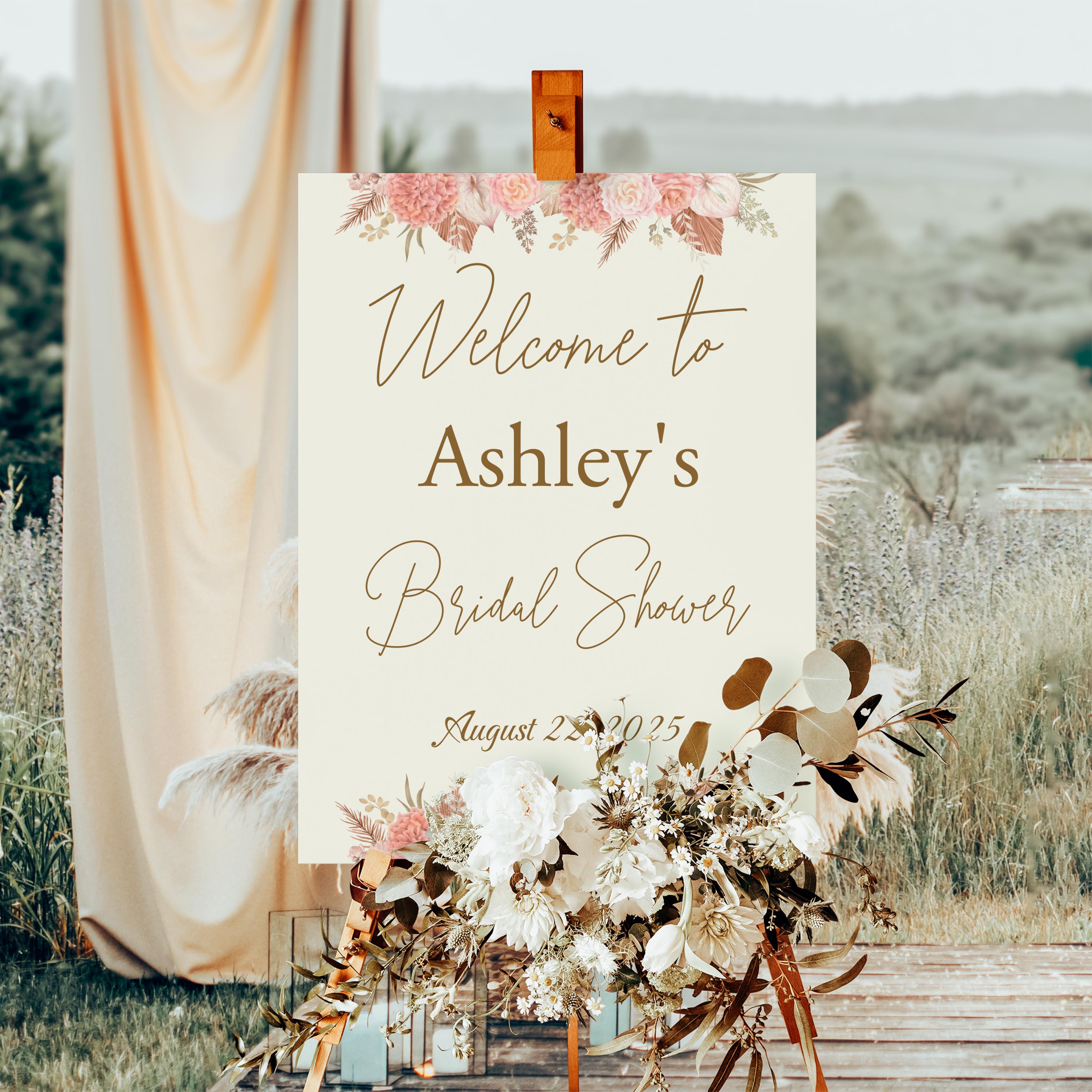 Floral Bridal Shower Welcome Sign: Boho Bridal Party Decor, image size:3000x3000