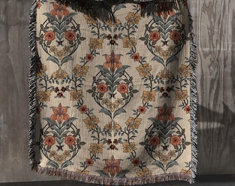 William Morris Woven Blanket: Vintage Floral Cottagecore Throw