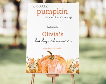 Letrero de bienvenida para baby shower de otoño: decoración de calabaza para baby shower, póster para baby shower de otoño