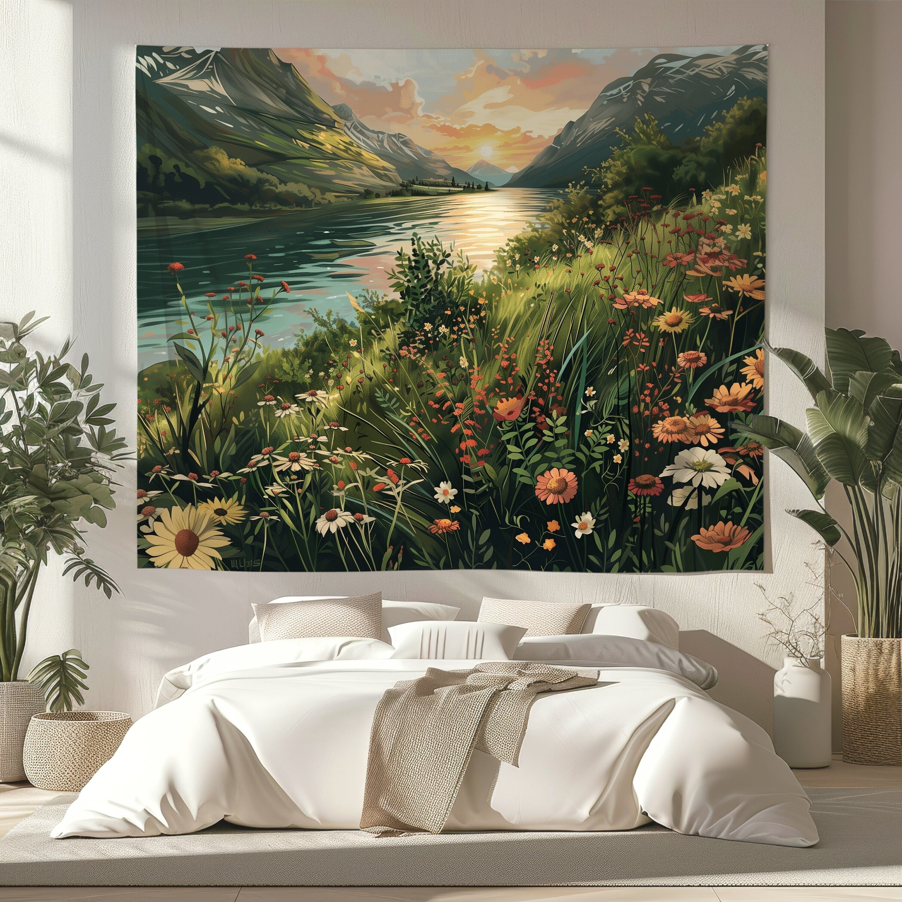 Landscape Tapestry - Nature Scenery Wall Hanging, Artistic Sunset Home Decor, Mountaineering Wall Art, Bedroom Living Room Dorm Room