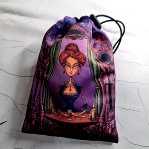 Tarot card bag Dark Mansion, tarot pouch satin, drawstring pouch, witchy bag, altar tools, Oracle Deck Bag, Pouch Bag for Tarot Card