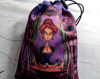 Tarot card bag Dark Mansion, tarot pouch satin, drawstring pouch, witchy bag, altar tools, Oracle Deck Bag, Pouch Bag for Tarot Card